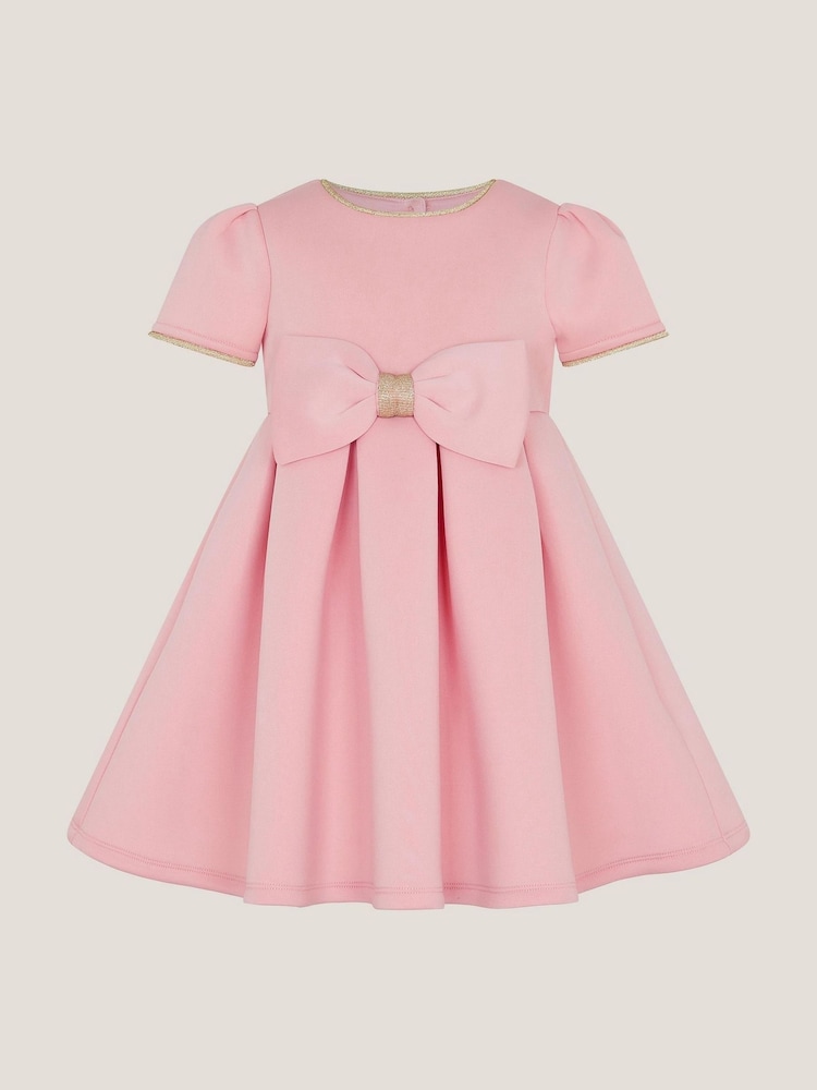 Monsoon Pink Baby Short Sleeve Bow Dress - Image 1 of 3