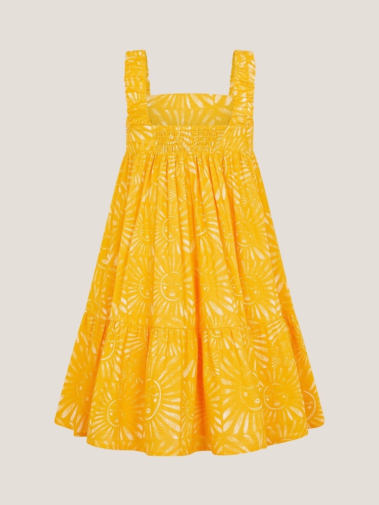 Monsoon Yellow 100% Cotton Sun Print Tier Dress - Image 2 of 3