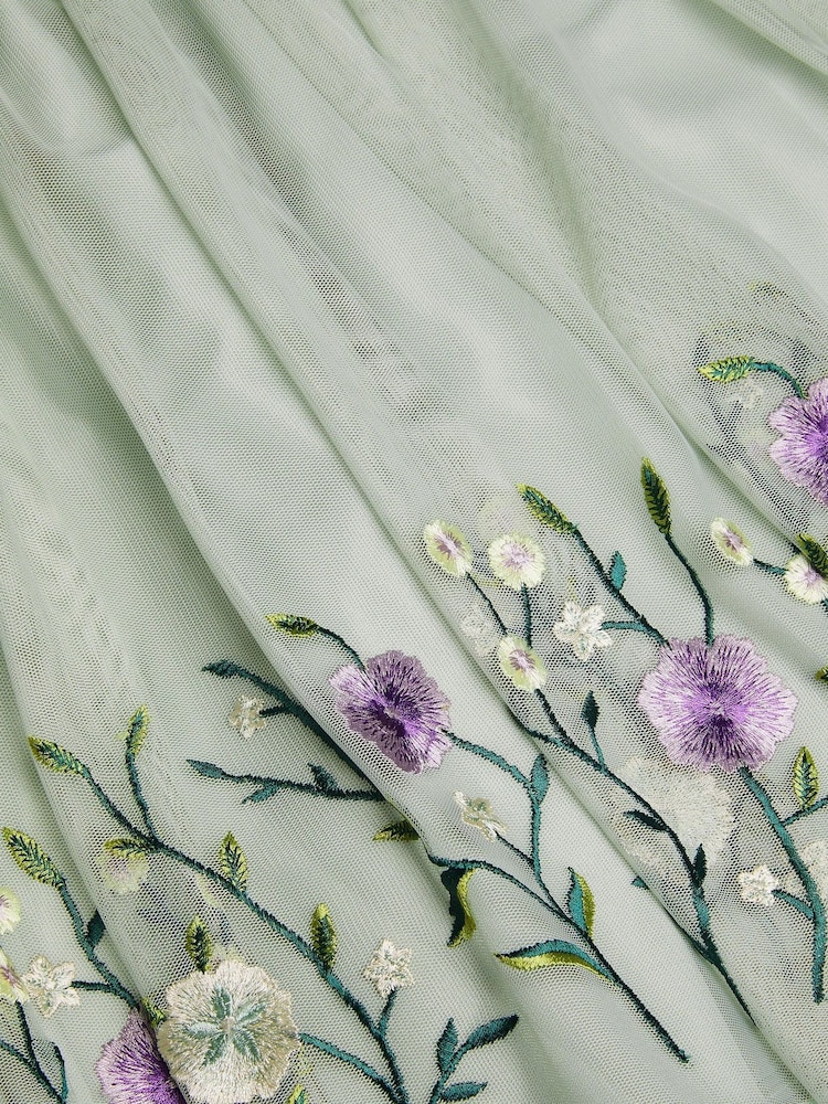 Monsoon Green Sloan Tulle Embroidered Party Dress - Image 3 of 3
