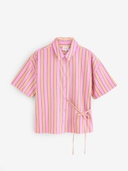 Hush Pink Tie Detail Cotton Stripe Shirt - Image 1 of 1
