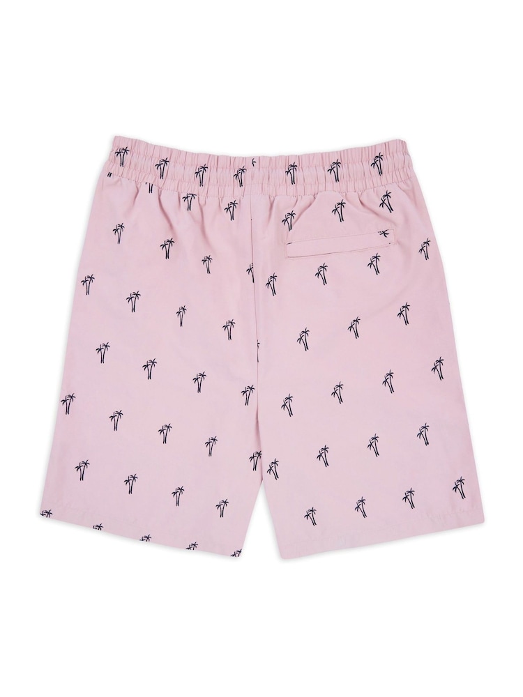 Chelsea Peers Pink Embroidered Palm Tree Swim Shorts - Image 2 of 3 Chelsea Peers Pink Embroidered Palm Tree Swim Shorts - Image 2 of 3