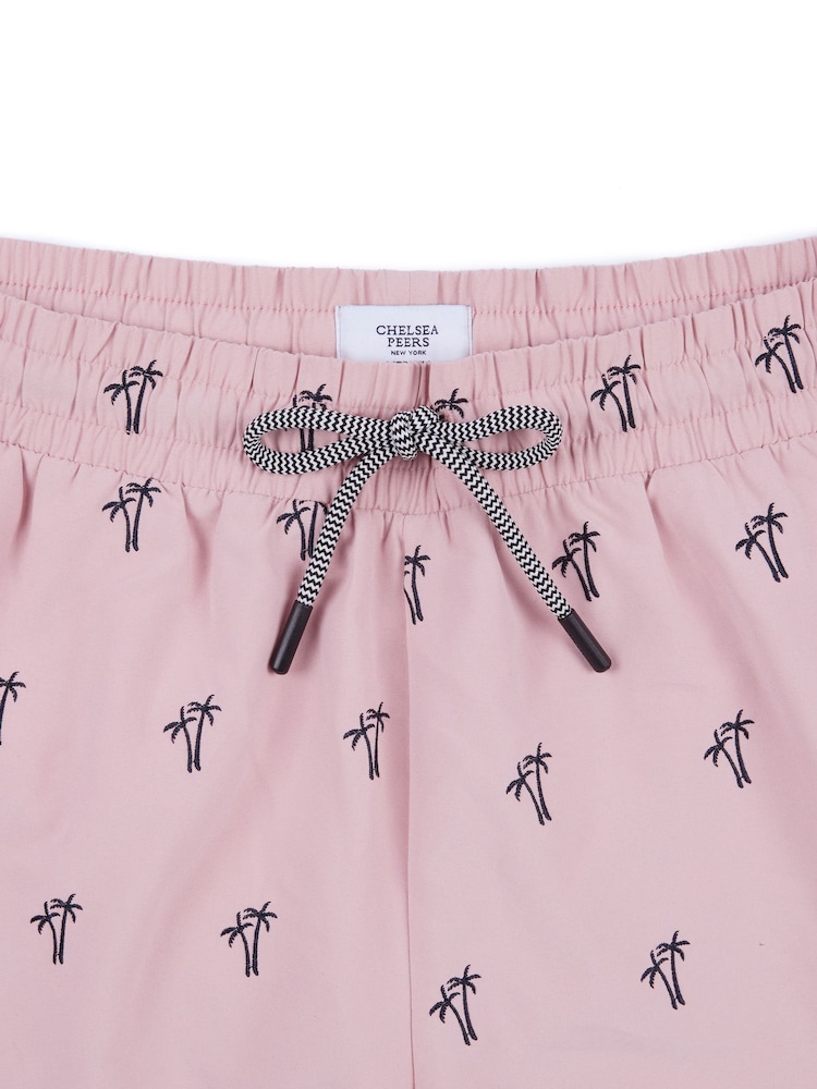 Chelsea Peers Pink Embroidered Palm Tree Swim Shorts - Image 3 of 3 Chelsea Peers Pink Embroidered Palm Tree Swim Shorts - Image 3 of 3
