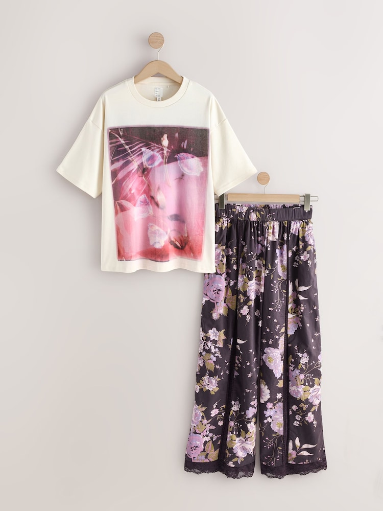 Purple Floral Short Sleeve Pyjamas - Image 1 of 3 Purple Floral Short Sleeve Pyjamas - Image 1 of 3