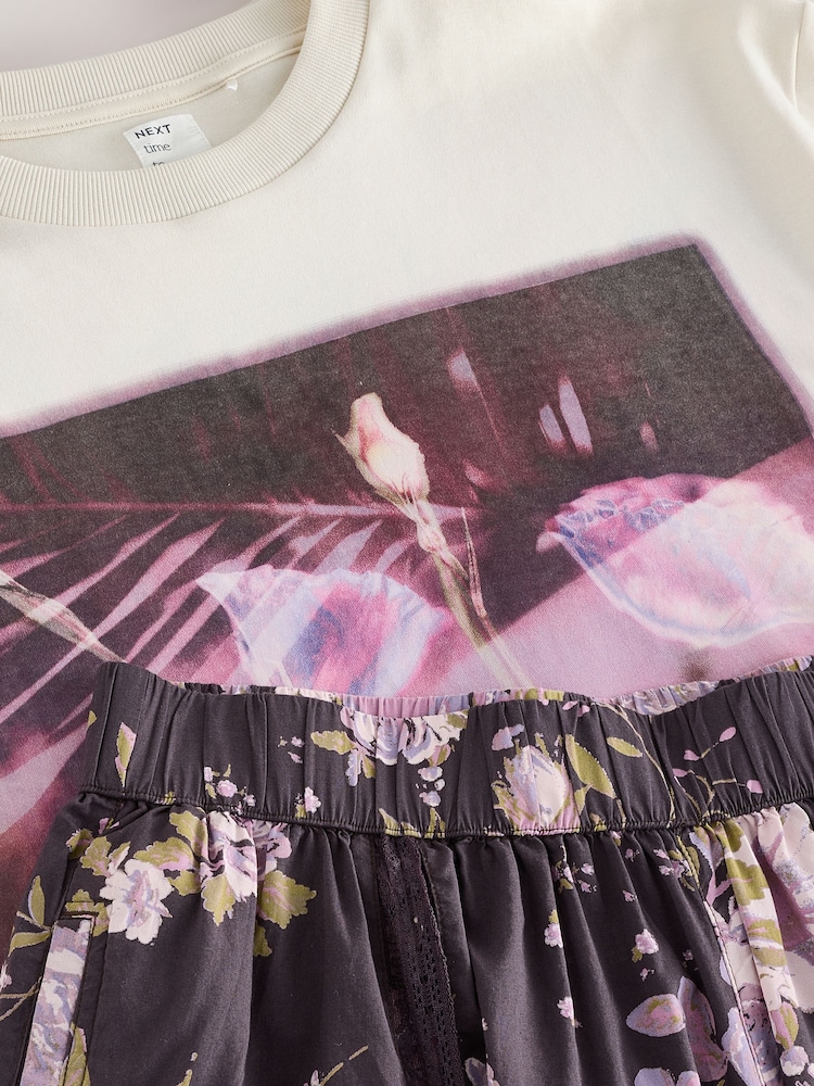 Purple Floral Short Sleeve Pyjamas - Image 2 of 3 Purple Floral Short Sleeve Pyjamas - Image 2 of 3