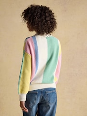 Joules Multi Stripe Cable Knit Cricket Cotton Jumper - Image 2 of 7