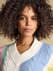 Joules Multi Stripe Cable Knit Cricket Cotton Jumper - Image 4 of 7