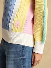 Joules Multi Stripe Cable Knit Cricket Cotton Jumper - Image 6 of 7