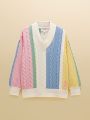 Joules Multi Stripe Cable Knit Cricket Cotton Jumper - Image 7 of 7