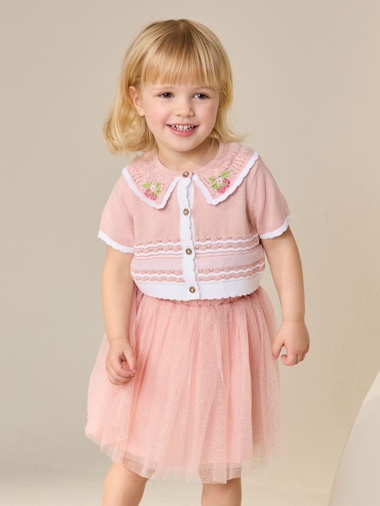 粉色 - Knitted Top And Mesh Skirt Set (3mths-10yrs) - 圖片 1，共 8