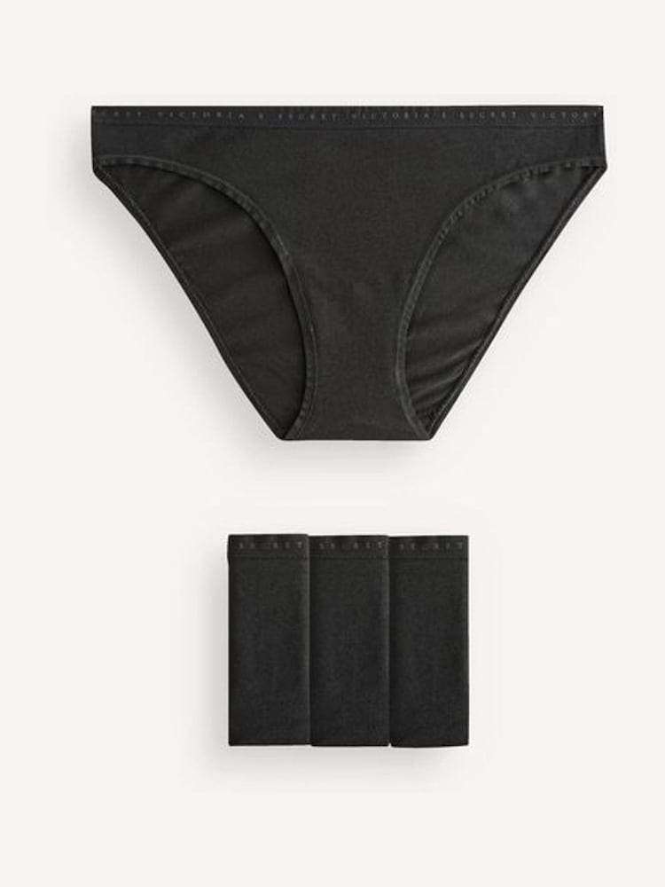 Victoria's Secret Black Bikini Logo 4 Pack Knickers - Image 1 of 7 Victoria's Secret Black Bikini Logo 4 Pack Knickers - Image 1 of 7
