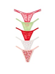 Victoria's Secret PINK Red/Green/White/Pink G-String Lace Knickers 5 Pack - Image 1 of 2