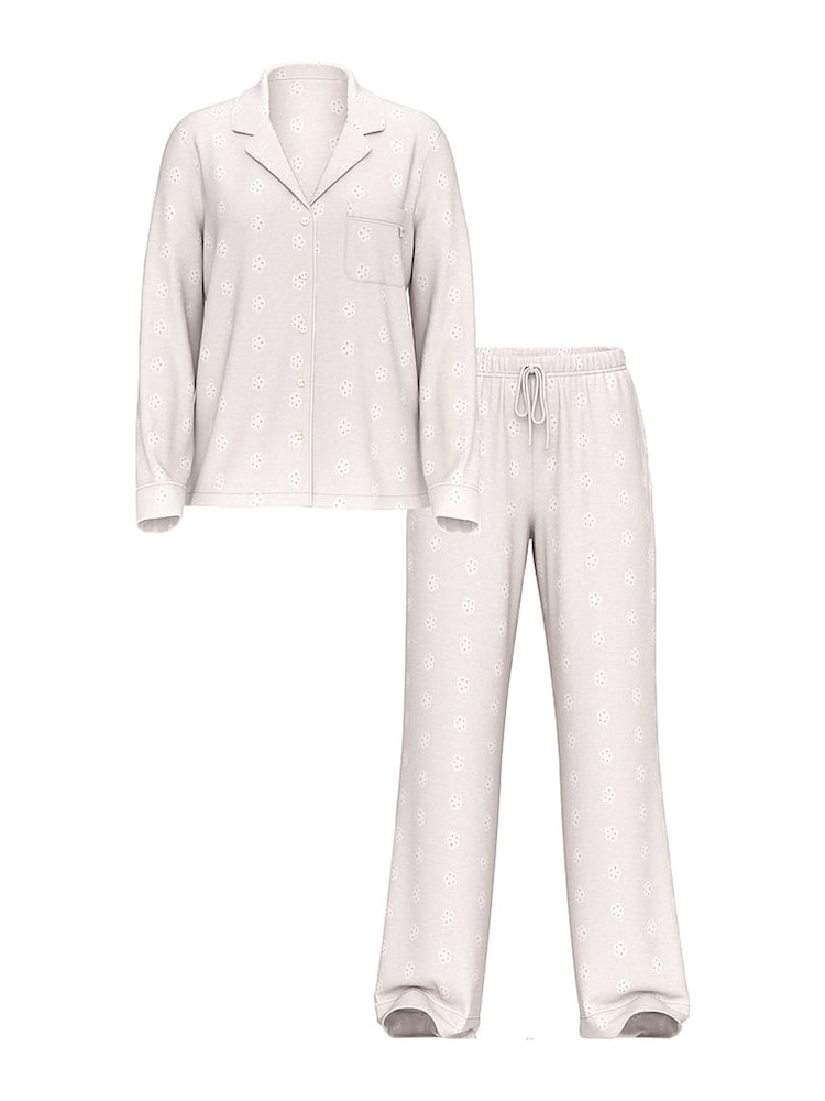 Victoria's Secret Coconut White Eyelet Modal Long Pyjamas Set - Image 1 of 2