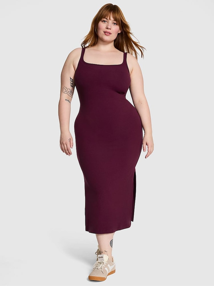 Victoria's Secret PINK Purple Rose Ribbed Midi Dress - Image 1 of 3