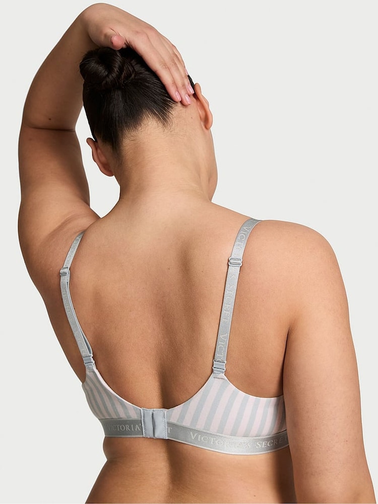 Victoria's Secret Grey fog Stripe Lightly Lined Demi Cotton Logo Bra - Image 2 of 2 Victoria's Secret Grey fog Stripe Lightly Lined Demi Cotton Logo Bra - Image 2 of 2