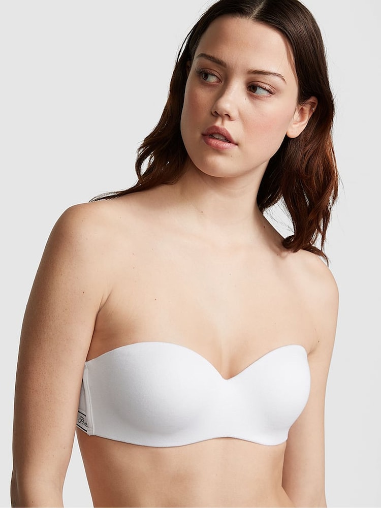 Victoria's Secret PINK Optic White Strapless Multiway Push Up Cotton Logo Bra - Image 1 of 3 Victoria's Secret PINK Optic White Strapless Multiway Push Up Cotton Logo Bra - Image 1 of 3