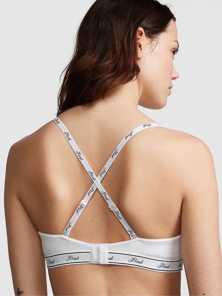 Victoria's Secret PINK Optic White Strapless Multiway Push Up Cotton Logo Bra - Image 2 of 3 Victoria's Secret PINK Optic White Strapless Multiway Push Up Cotton Logo Bra - Image 2 of 3