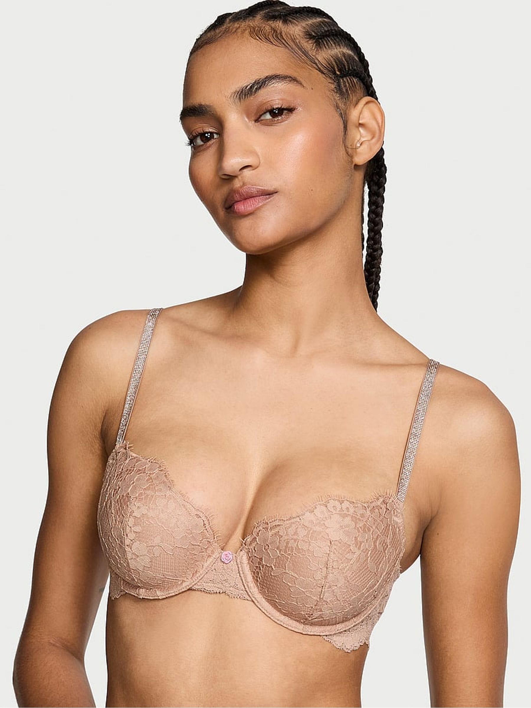 Victoria's Secret Praline Nude Lightly Lined Demi Twinkle Strap Lace Bra
