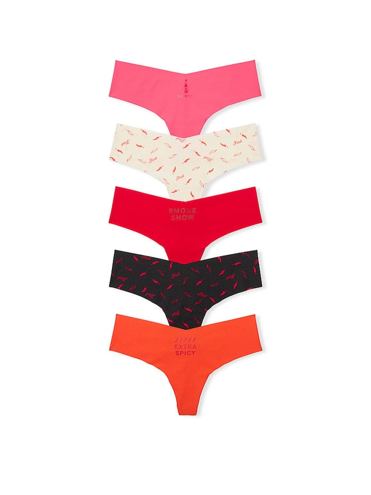Victoria's Secret PINK Red/Green/Black/Pink Thong Knickers 5 Pack - Image 1 of 2 Victoria's Secret PINK Red/Green/Black/Pink Thong Knickers 5 Pack - Image 1 of 2