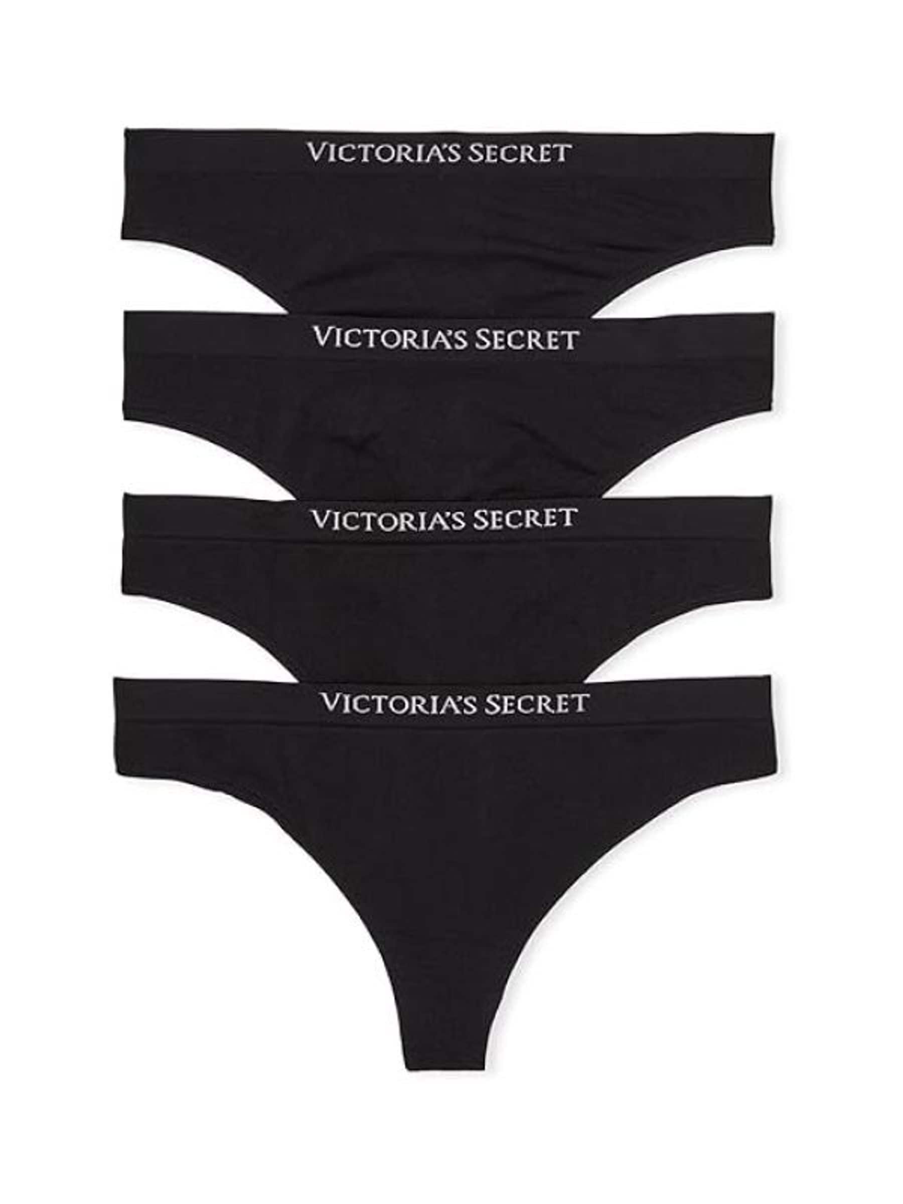 Victoria's Secret Black Thong 4 Pack Logo Knickers
