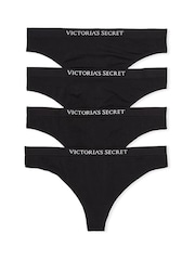 Victoria's Secret Black Thong 4 Pack Logo Knickers - Image 1 of 4