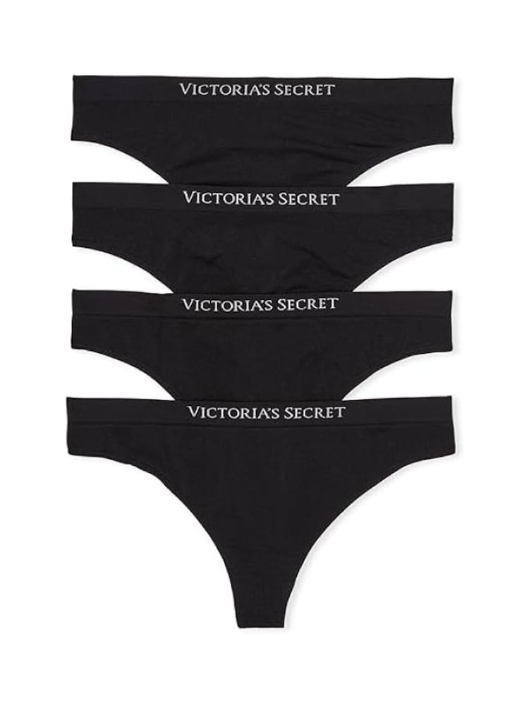 Victoria's Secret Black Thong 4 Pack Logo Knickers - Image 1 of 4