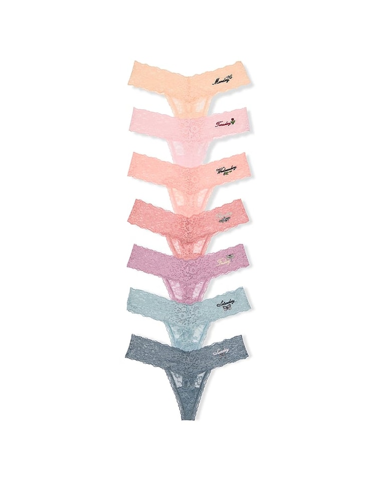 Victoria's Secret Yellow/Pink/Blue Thong 7 Pack Lace Trim Knickers - Image 1 of 2