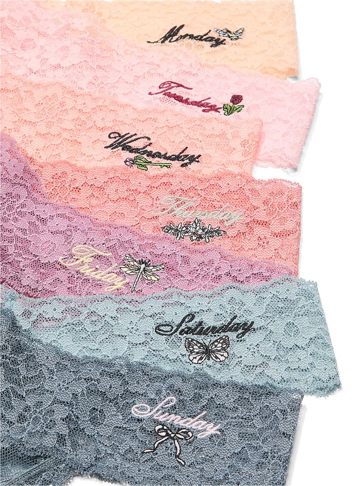 Victoria's Secret Yellow/Pink/Blue Thong 7 Pack Lace Trim Knickers - Image 2 of 2 Victoria's Secret Yellow/Pink/Blue Thong 7 Pack Lace Trim Knickers - Image 2 of 2