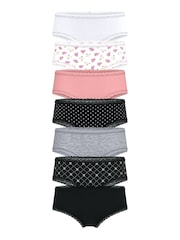 Victoria's Secret White/Pink/Black/Grey Cheeky 7 Pack Lace Trim Knickers - Image 1 of 1