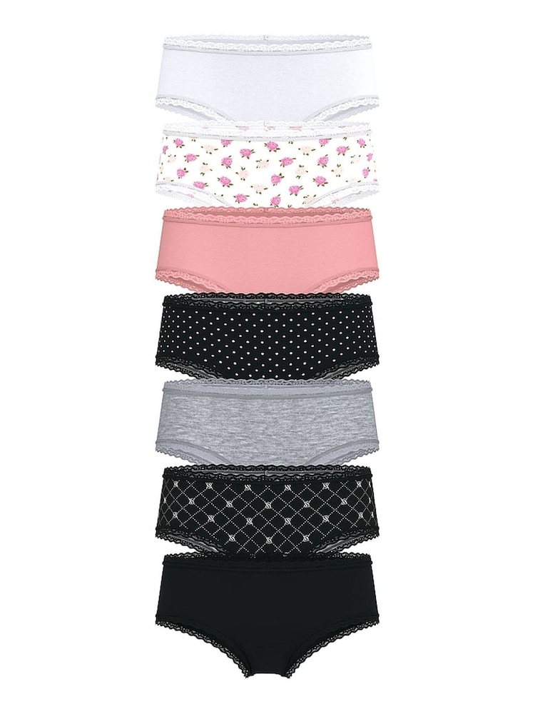 Victoria's Secret White/Pink/Black/Grey Cheeky 7 Pack Lace Trim Knickers - Image 1 of 1