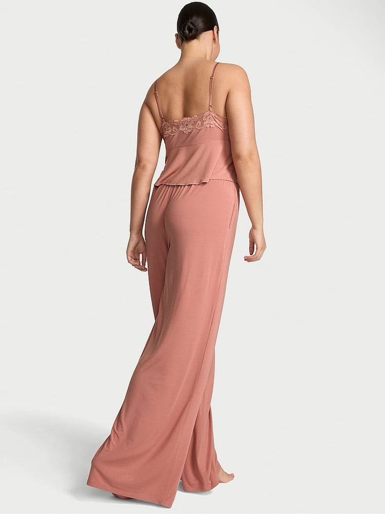 Victoria's Secret Desert Blush Brown Modal Lace Trim Cami & Wide Leg Trouser Set - Image 2 of 3 Victoria's Secret Desert Blush Brown Modal Lace Trim Cami & Wide Leg Trouser Set - Image 2 of 3