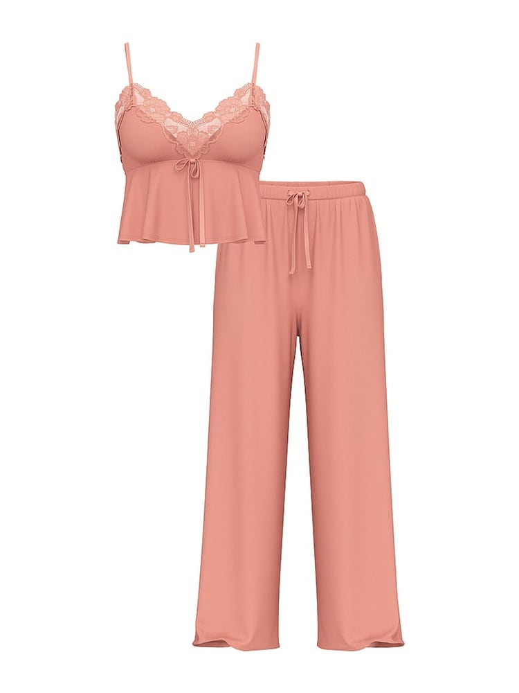 Victoria's Secret Desert Blush Brown Modal Lace Trim Cami & Wide Leg Trouser Set - Image 3 of 3 Victoria's Secret Desert Blush Brown Modal Lace Trim Cami & Wide Leg Trouser Set - Image 3 of 3
