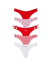 Victoria's Secret PINK Red/White/Red/Stripe/White Cotton 5 Pack Knickers - Image 1 of 1
