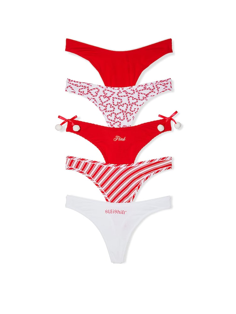 Victoria's Secret PINK Red/White/Red/Stripe/White Cotton 5 Pack Knickers - Image 1 of 1