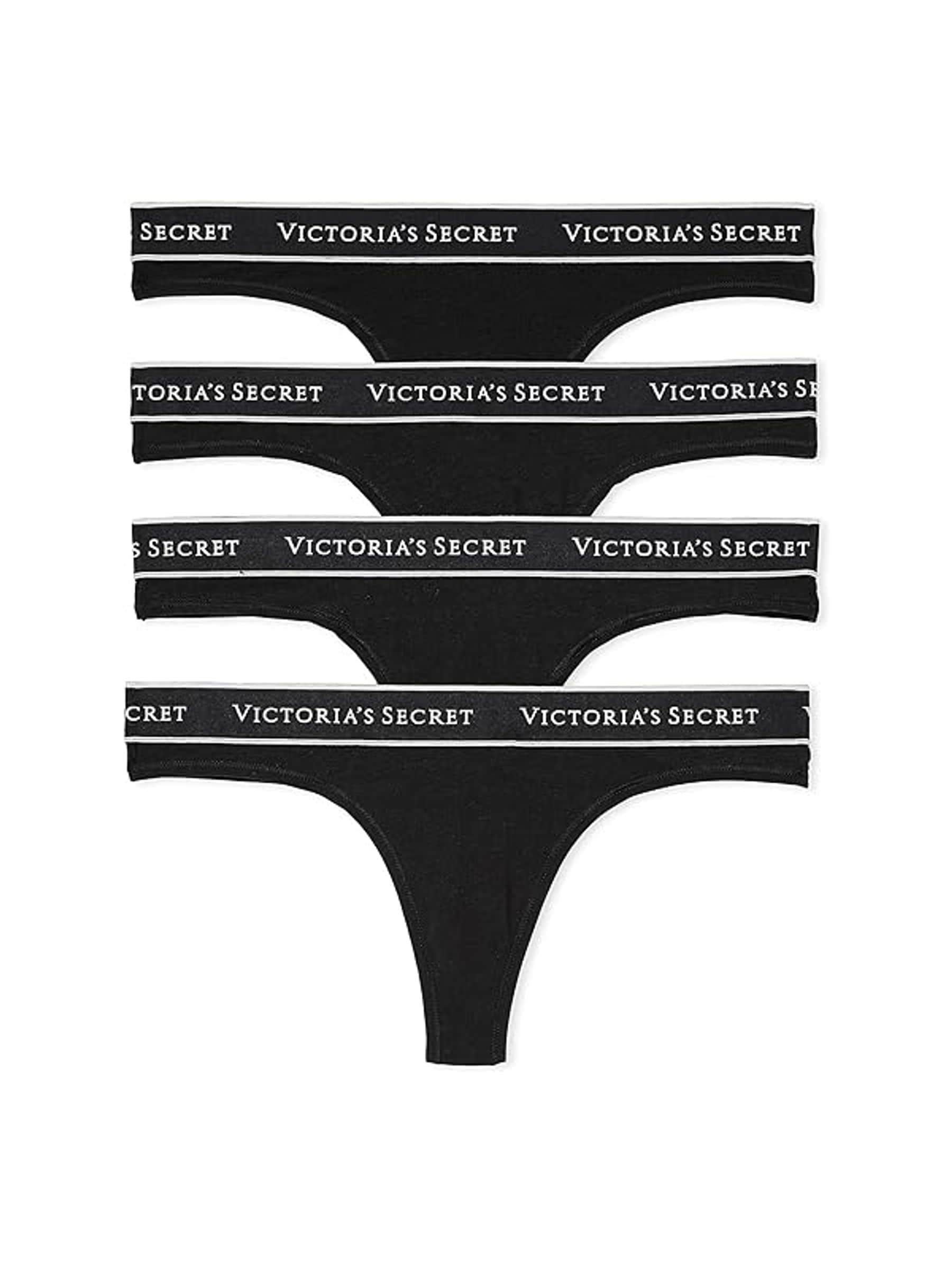 Victoria's Secret Black Thong Logo 4 Pack Knickers