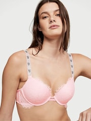 Victoria's Secret Pretty Blosson Pink Monogram Push Up Shine Strap Lace Bra - Image 1 of 3