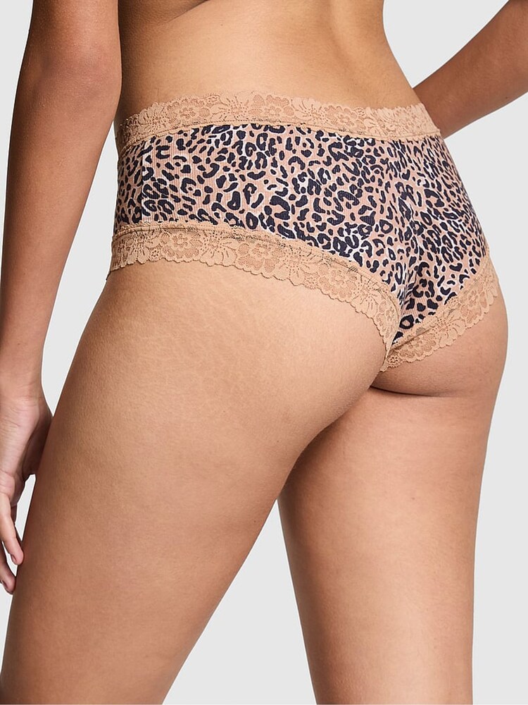 Victoria's Secret PINK Leopard Brown Cheeky Lace Trim Rib Knickers - Image 2 of 3