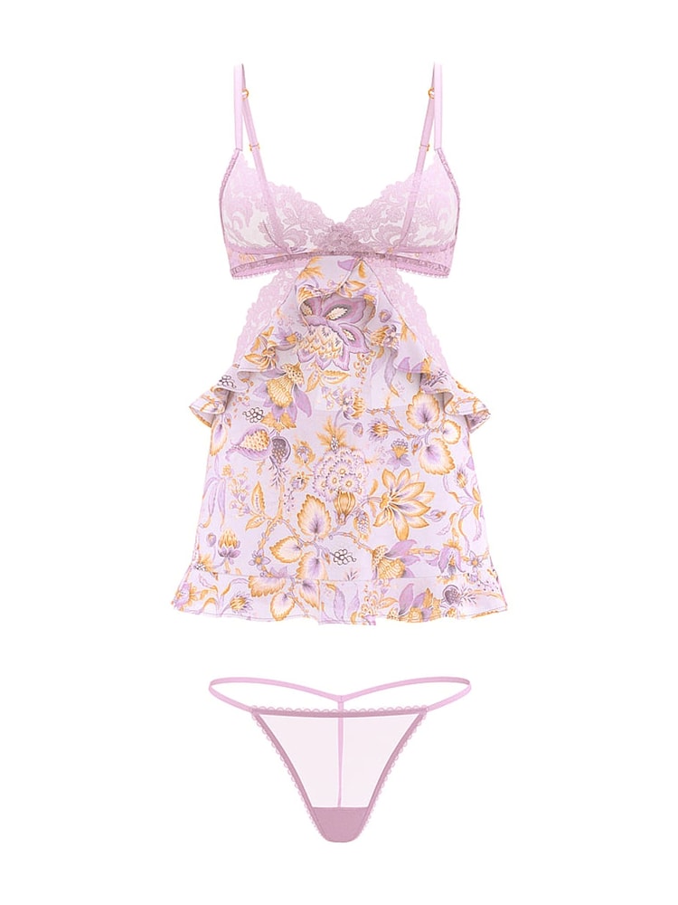 Victoria's Secret Delicate Violet Purple Blossom Babydoll Set - Image 1 of 2