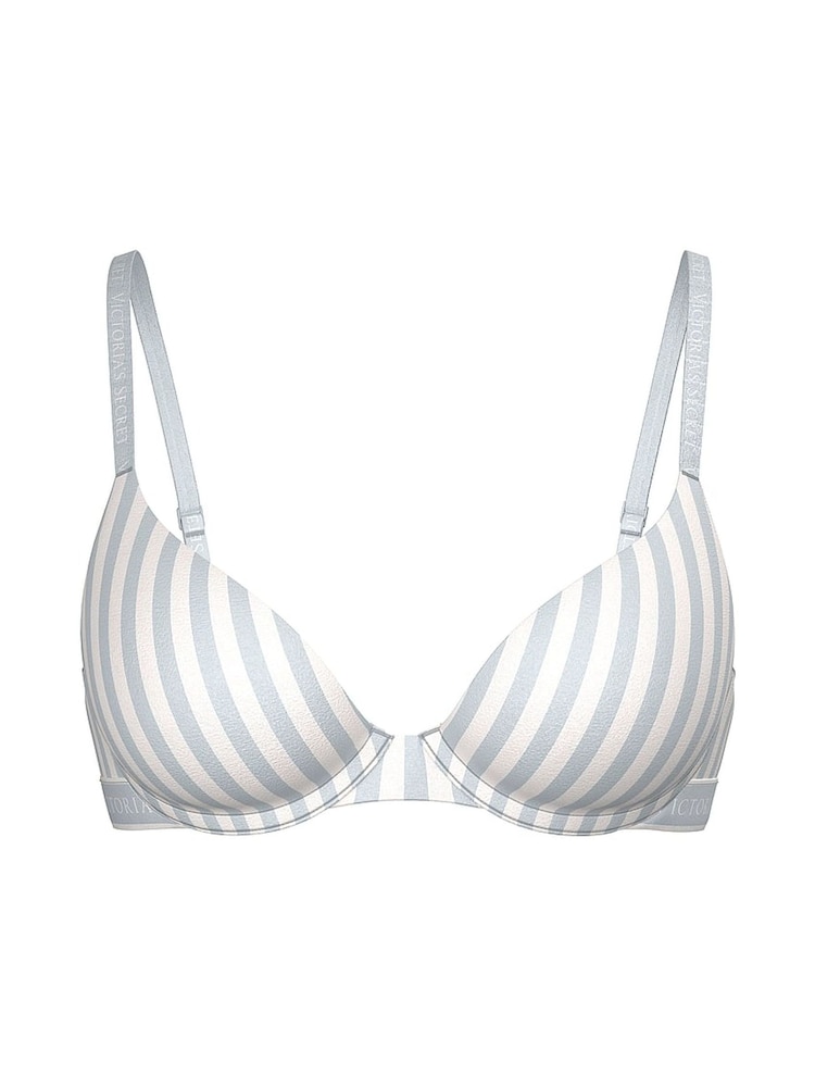 Victoria's Secret Grey Fog Stripe Full Cup Push Up Cotton Logo Bra - Image 1 of 2 Victoria's Secret Grey Fog Stripe Full Cup Push Up Cotton Logo Bra - Image 1 of 2