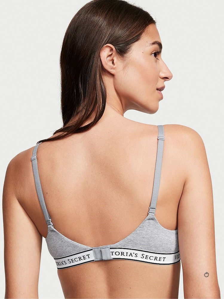 Victoria's Secret Medium Heather Grey Band Lightly Lined Demi Logo Bra - Image 2 of 3 Victoria's Secret Medium Heather Grey Band Lightly Lined Demi Logo Bra - Image 2 of 3