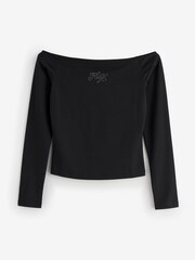 HUGO Black Dolder Wide Boat Neck Jersey Top - Image 1 of 1