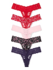 Victoria's Secret Red/Pink/Black/Purple Thong 5 Pack Knickers - Image 1 of 3