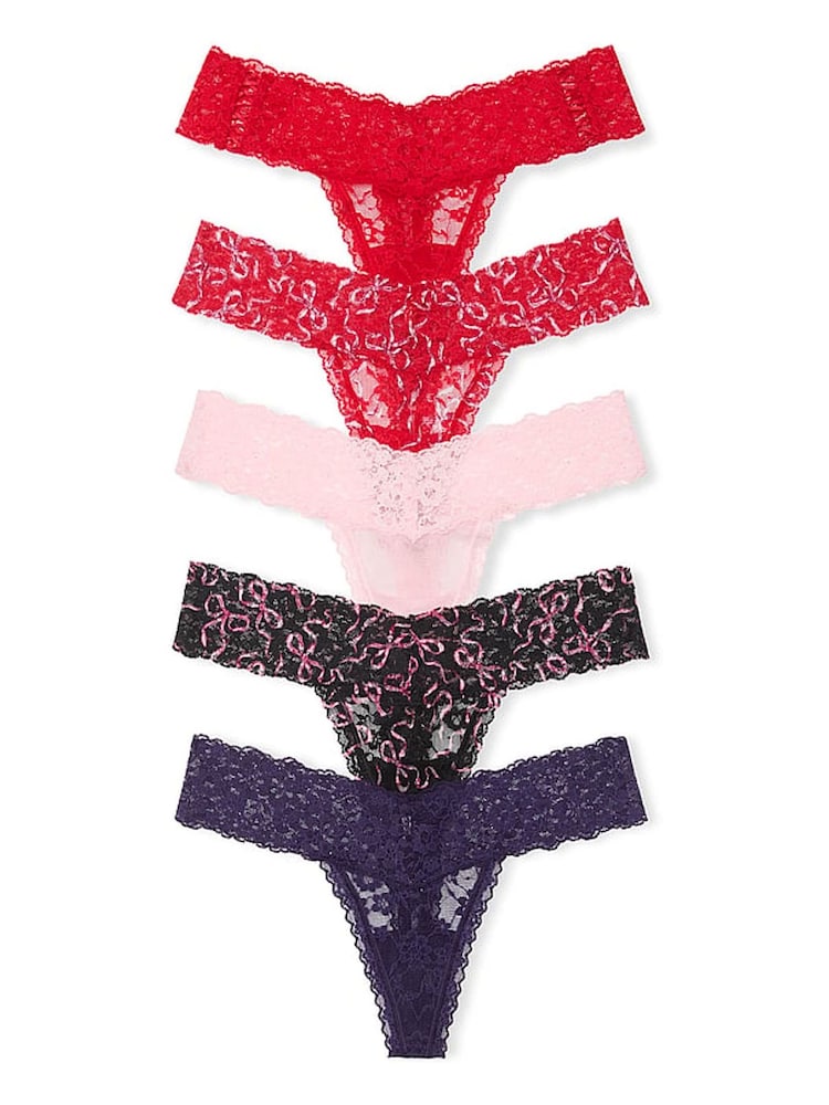 Victoria's Secret Red/Pink/Black/Purple Thong 5 Pack Knickers - Image 1 of 3