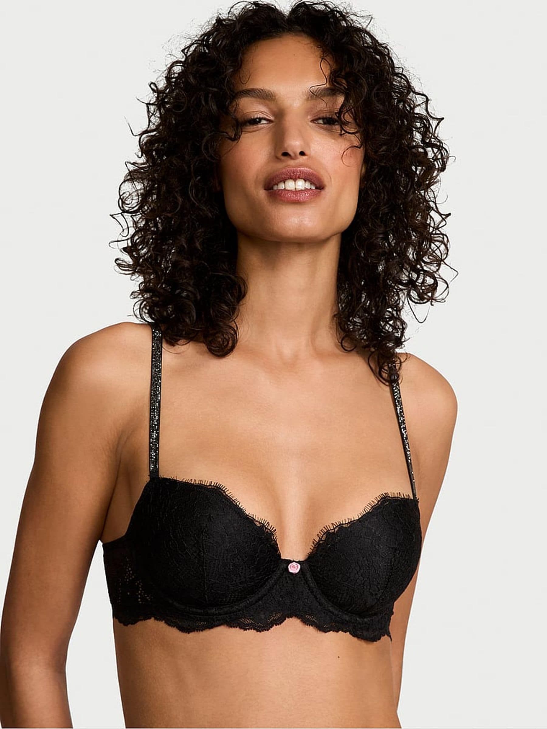 Victoria's Secret Black Lightly Lined Demi Twinkle Strap Lace Bra