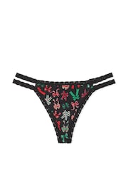 Victoria's Secret PINK Black Bows Thong Lace Trim Rib Knickers - Image 3 of 3