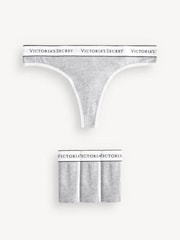 Victoria's Secret Medium Heather Grey Thong Logo 4 Pack Knickers - Image 1 of 3