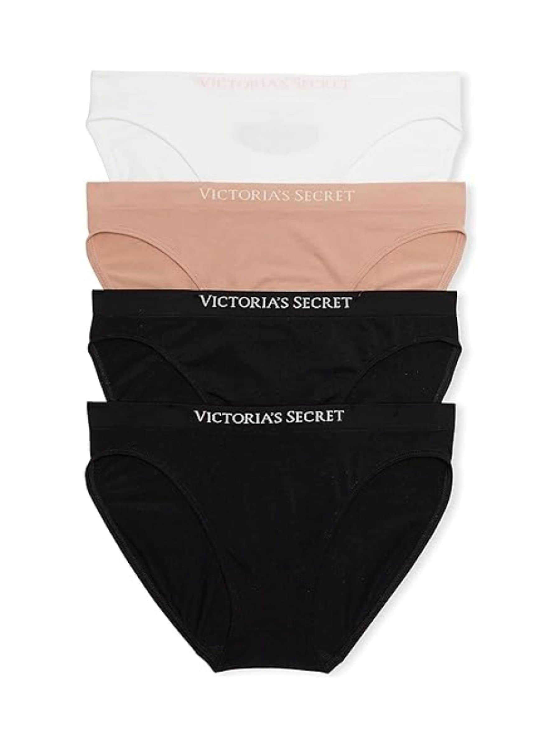 Victoria's Secret Black/Nude/White Bikini 4 Pack Logo Knickers