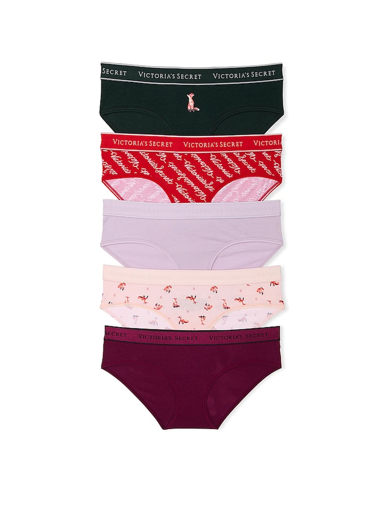 Victoria's Secret Black/Red/Pink/Purple Hipster 5 Pack Logo Knickers - Image 1 of 3