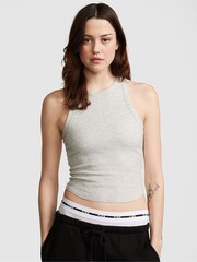 Victoria's Secret PINK Heather Stone Grey High Neck Shrunken Rib Tank Top - Image 1 of 3