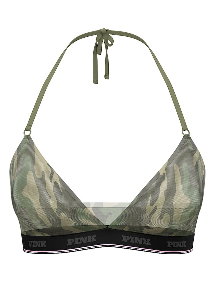 Victoria's Secret PINK Camo Green Halterneck Mesh Logo Triangle Bralette - Image 3 of 3