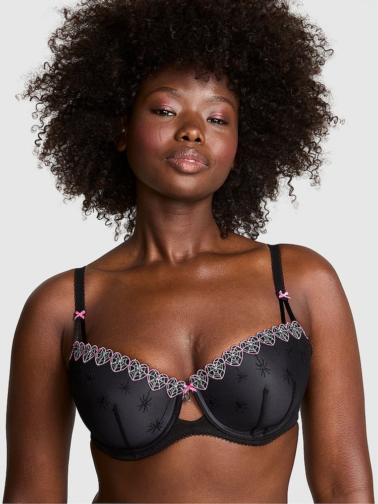 Victoria's Secret PINK Black Spider Web Embroidery Bra - Image 1 of 2